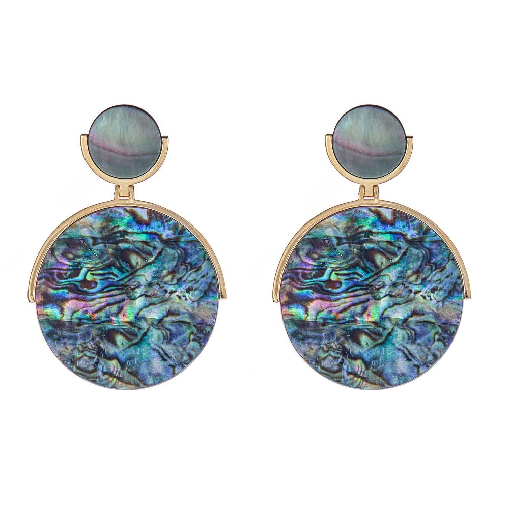Mother of Pearl Disc Earring - Black Mother of Pearl and Abalone
