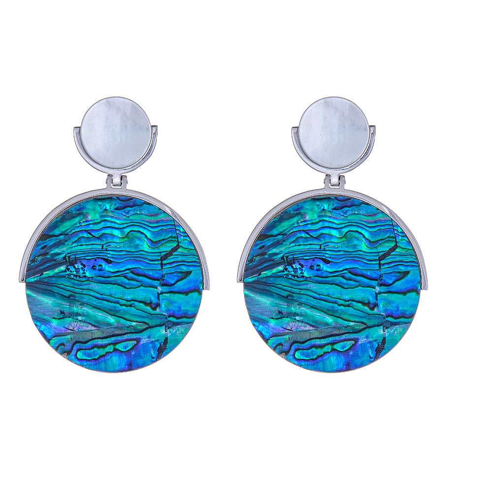 Mother of Pearl Disc Earring - Blue Abalone