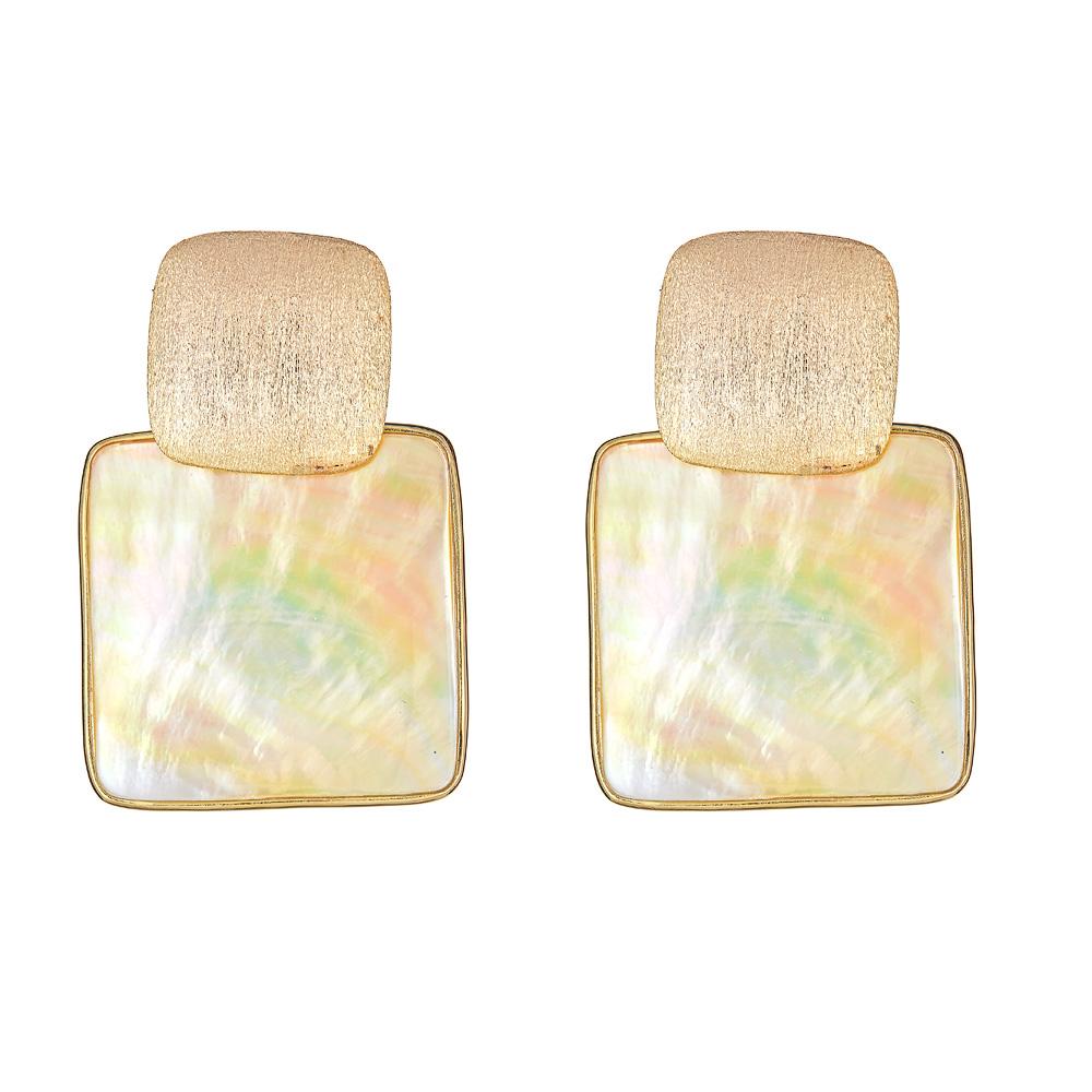 Mini Box Stacked Earring - Gold Mother of Pearl