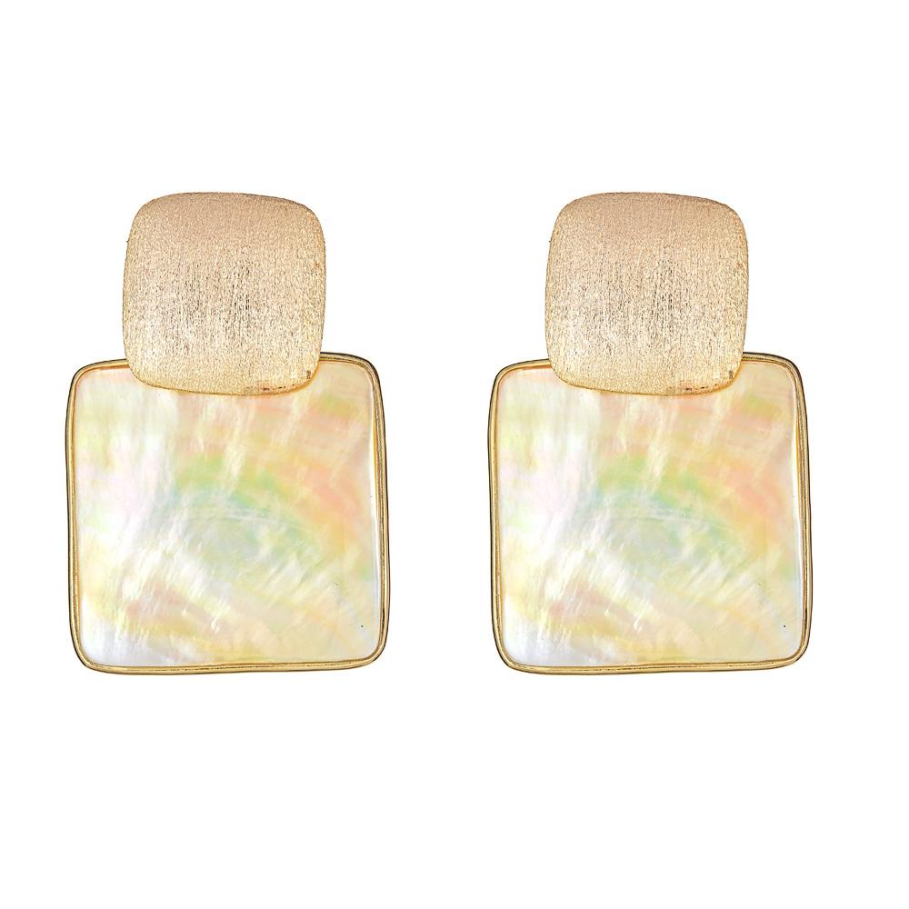 Mini Box Stacked Earring - Gold Mop