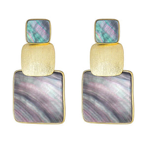 Box Stacked Earring - Black Mop