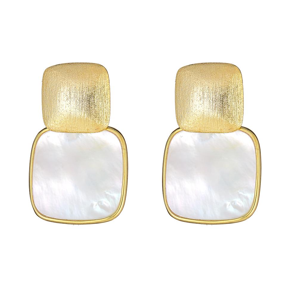 Mini Square Drop Earring - White Mop Gold