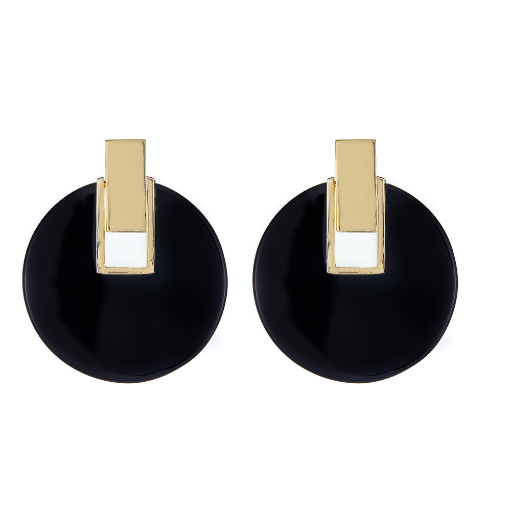 Charlotte Disc Earring - Black Agate
