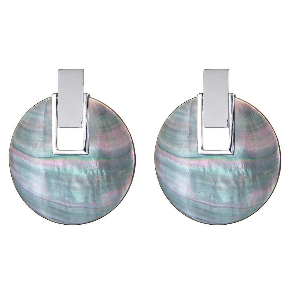 Charlotte Disc Earring - Black Mother of Pearl Silver