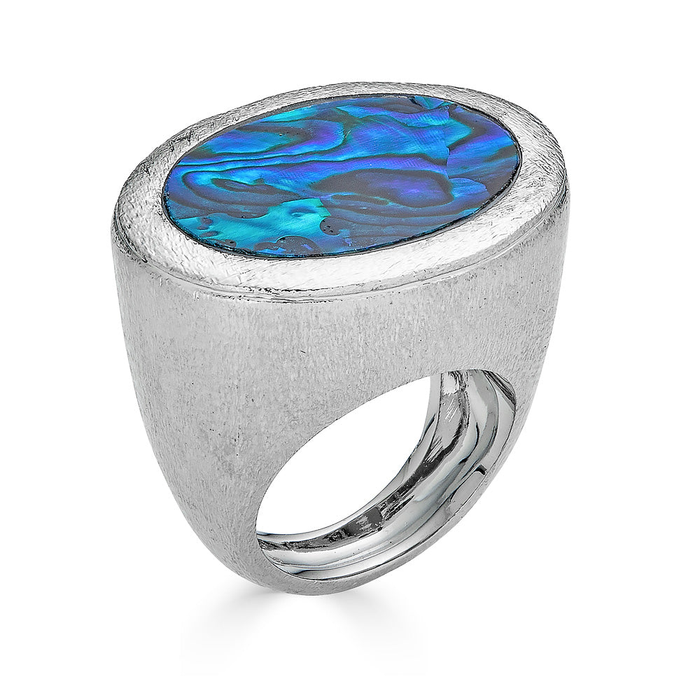 Maldives Ring - Blue Mother of Pearl Rhodium Plated