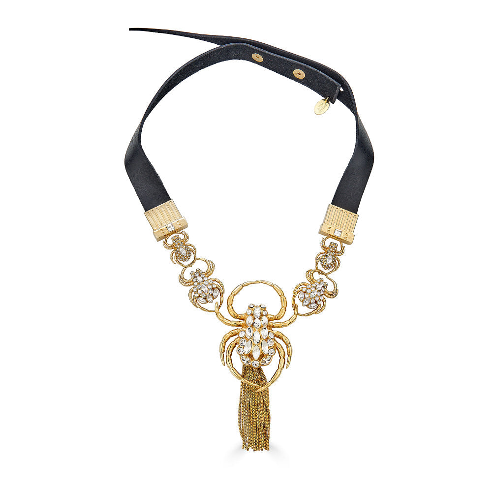 Spider Leather Necklace - Gold
