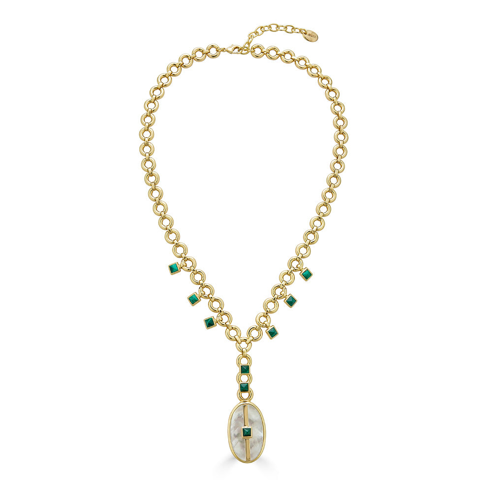 Inspire Pixie Necklace White Mother of Pearl & Malachite