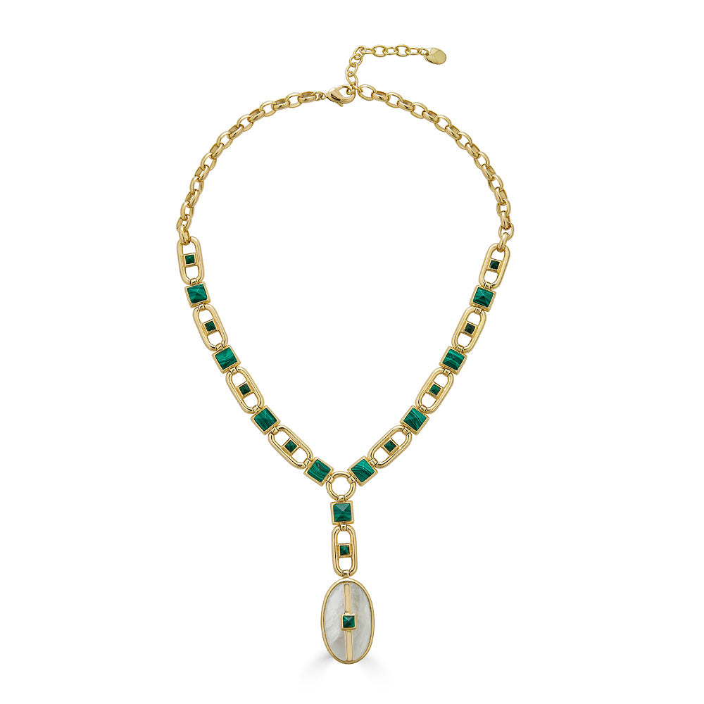 Inspire Drop Necklace White Mother of Pearl &amp; Malachite