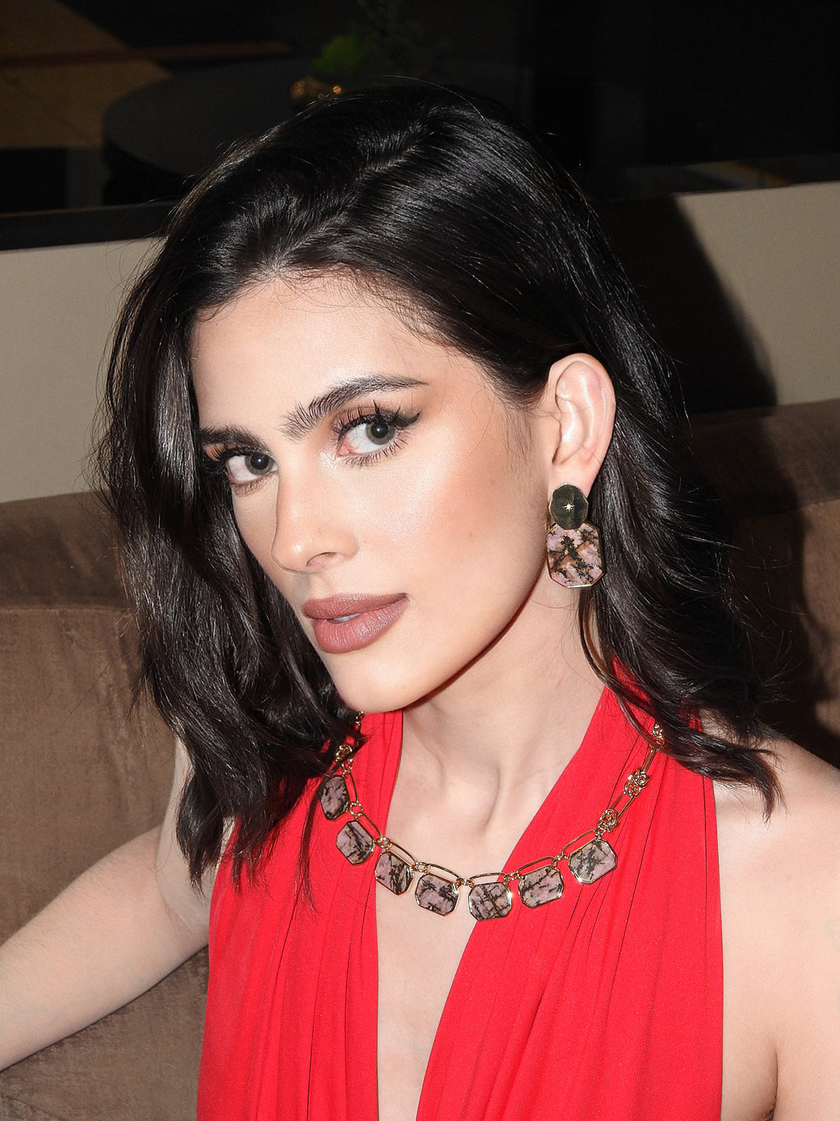 Icon Double Stack Rhodonite Earring