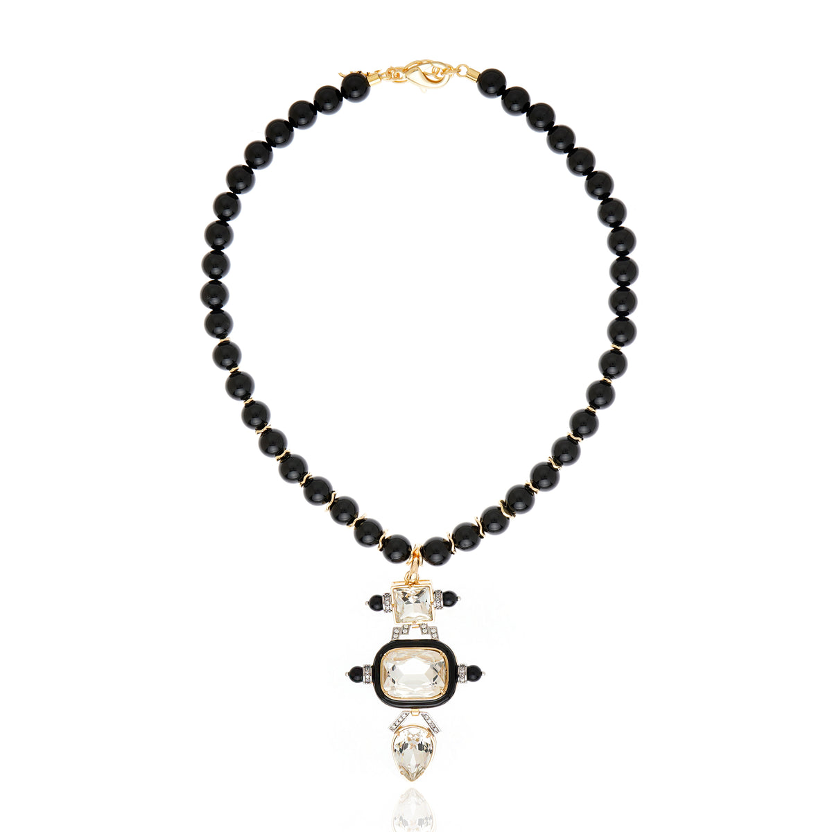 Tesoro Necklace Black Agate and Crystal