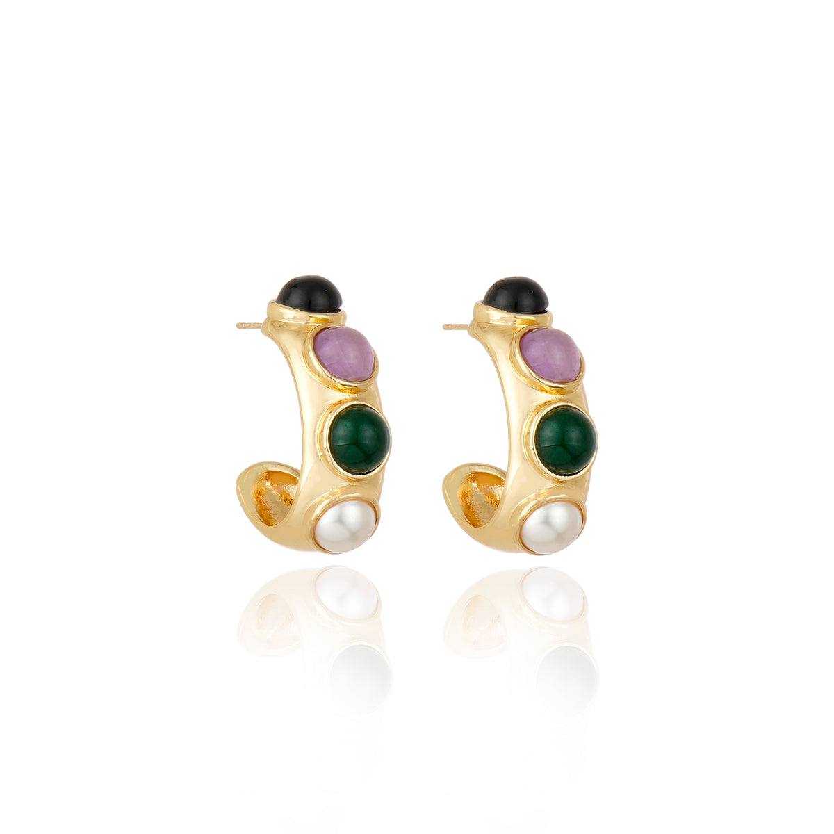 Di Cavalcanti Hoop Amethyst, Black Agate, Green Agate and Pearl