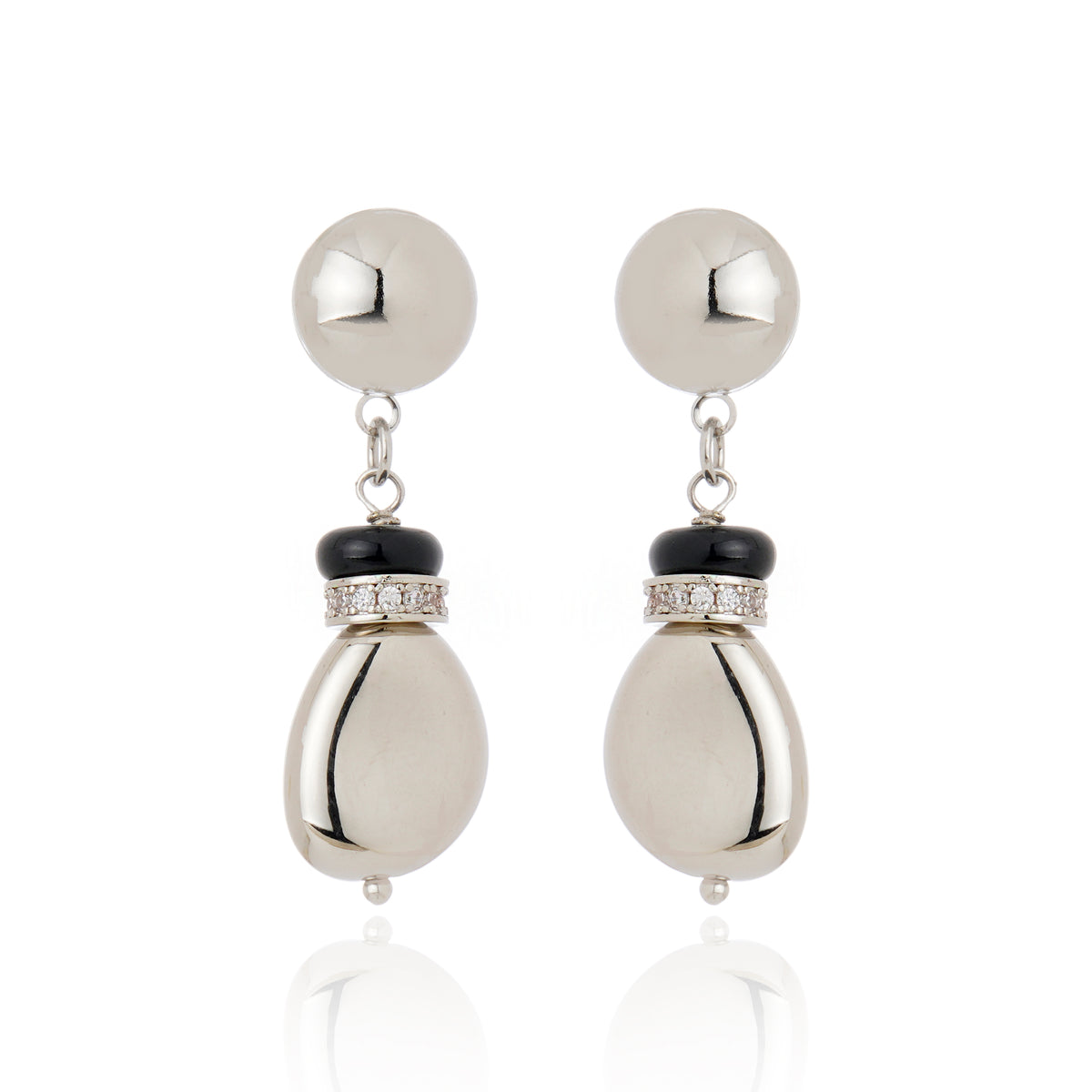 Volutta Silver Earring Black Agate Rhodium Plated