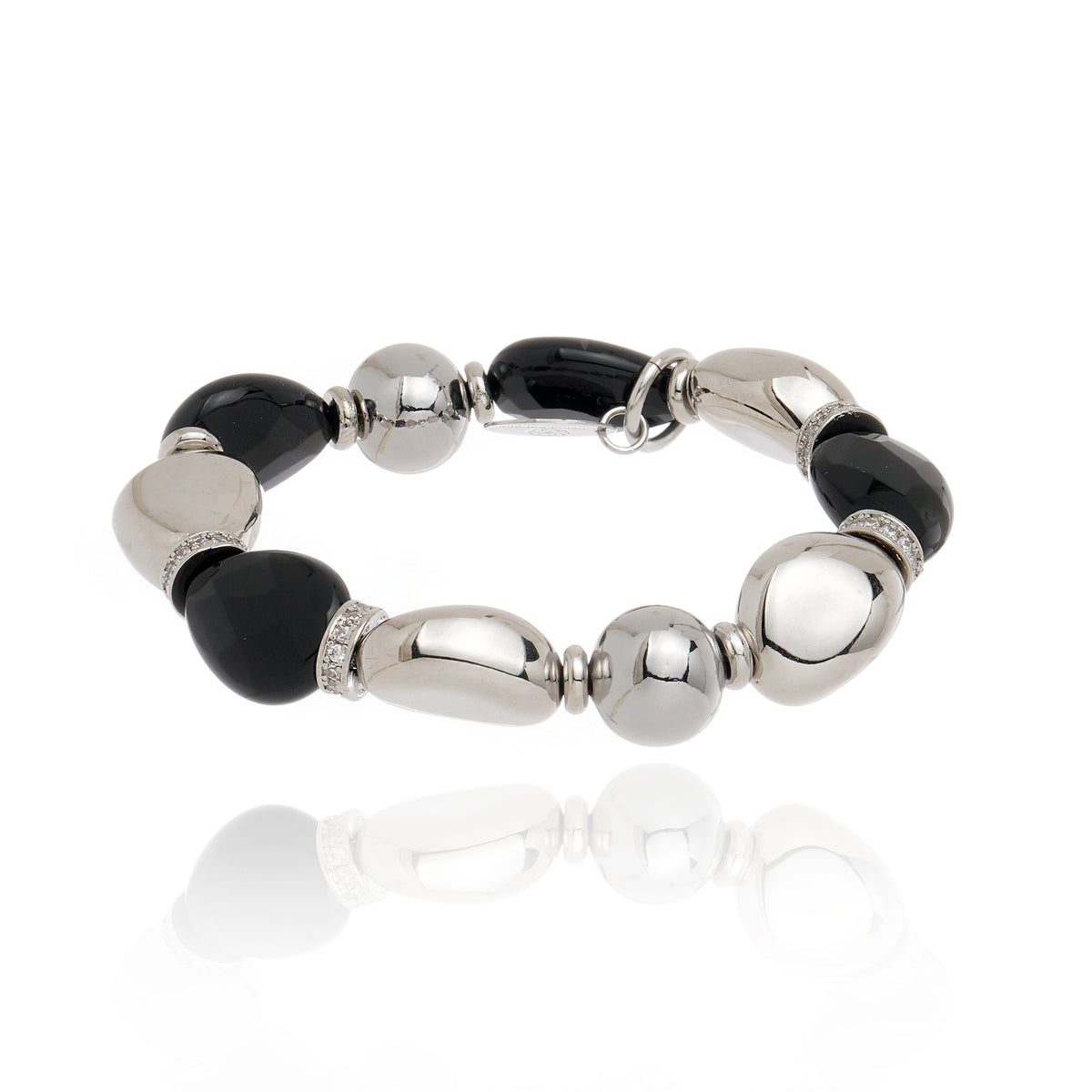 Volutta Bracelet Black Agate Rhodium Plated