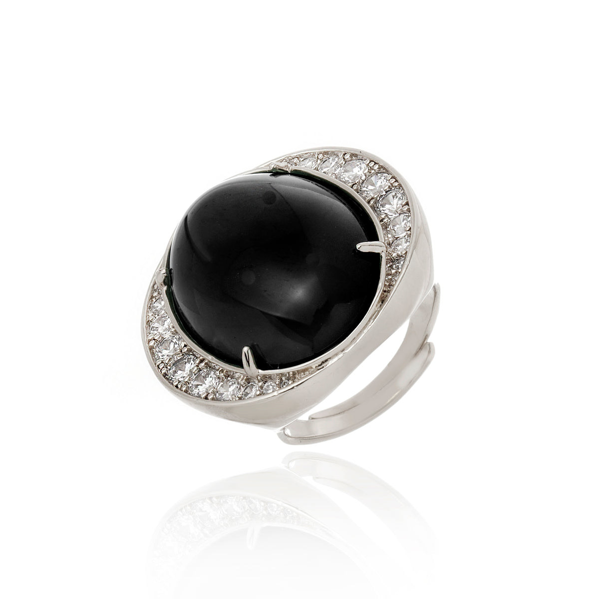Splendore Ring Black Agate Rhodium Plated