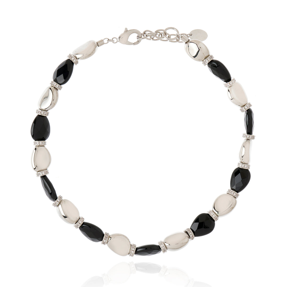 Volutta Necklace Black Agate Rhodium Plated