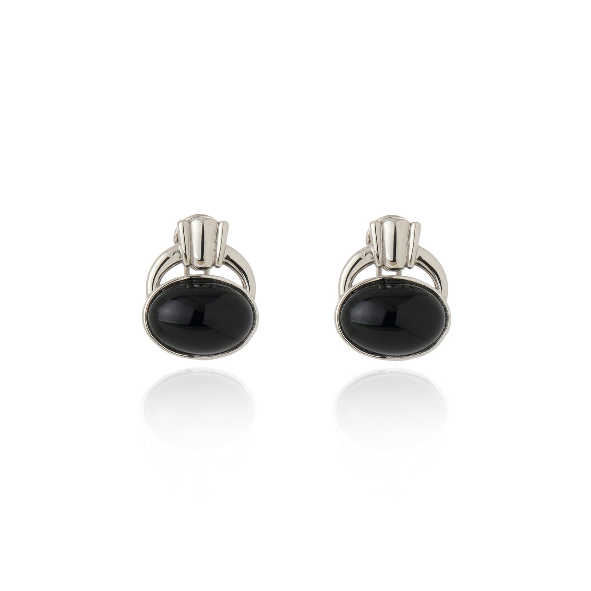 Capri Earring Black Agate Rhodium Plated