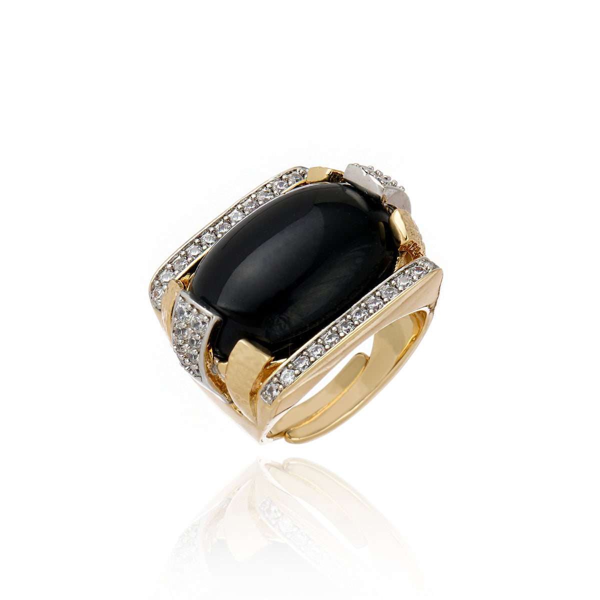 Capri Ring Black Agate 18K Gold Plated