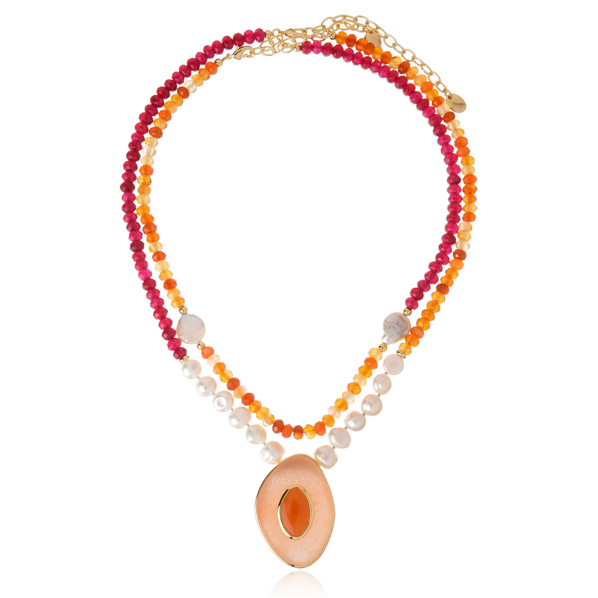 Poet Duo Necklace - Peach and Rose Quartz