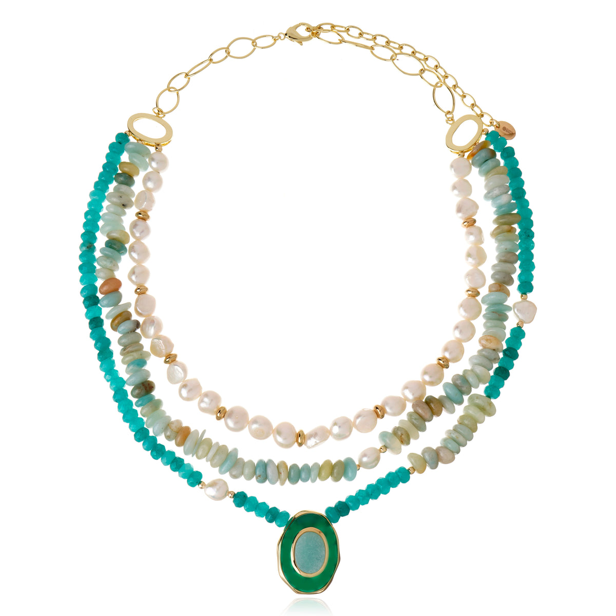 Affection 3Layer Pendant - Green Agate and Amazonite