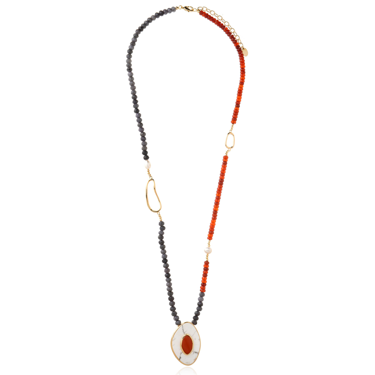 Poet Long Necklace - Red Jasper and Howlite