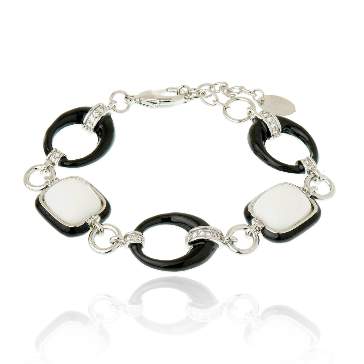 Incanto Bracelet Black Agate Rhodium Plated