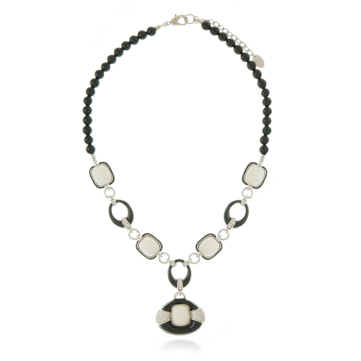 Incanto Necklace Black Agate Rhodium Plated
