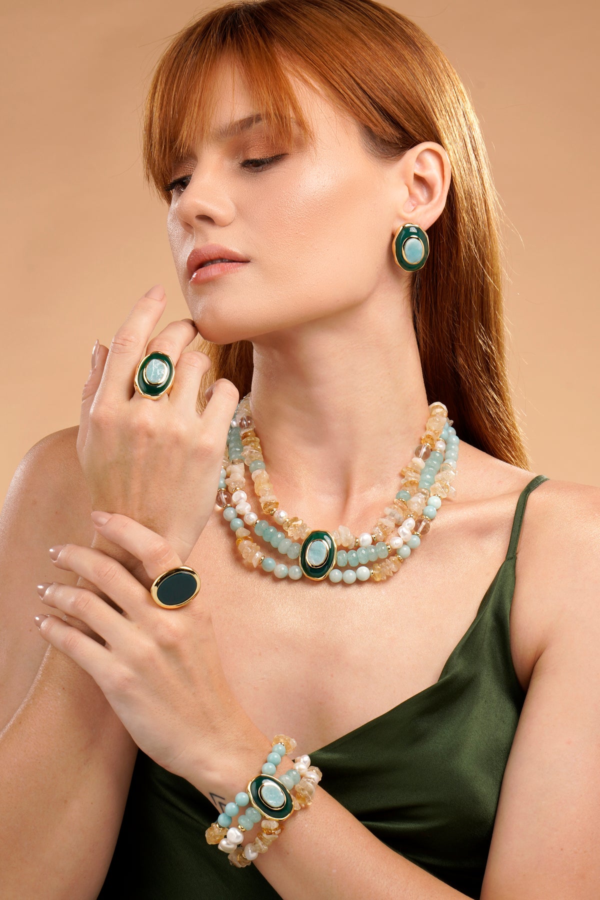Confidence Stud - Green Agate Amazonite