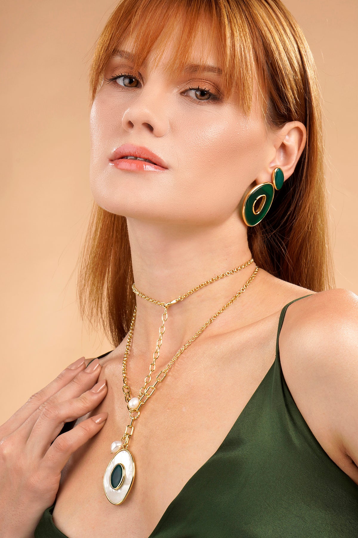 Poet Freeform Earring - Green Agate