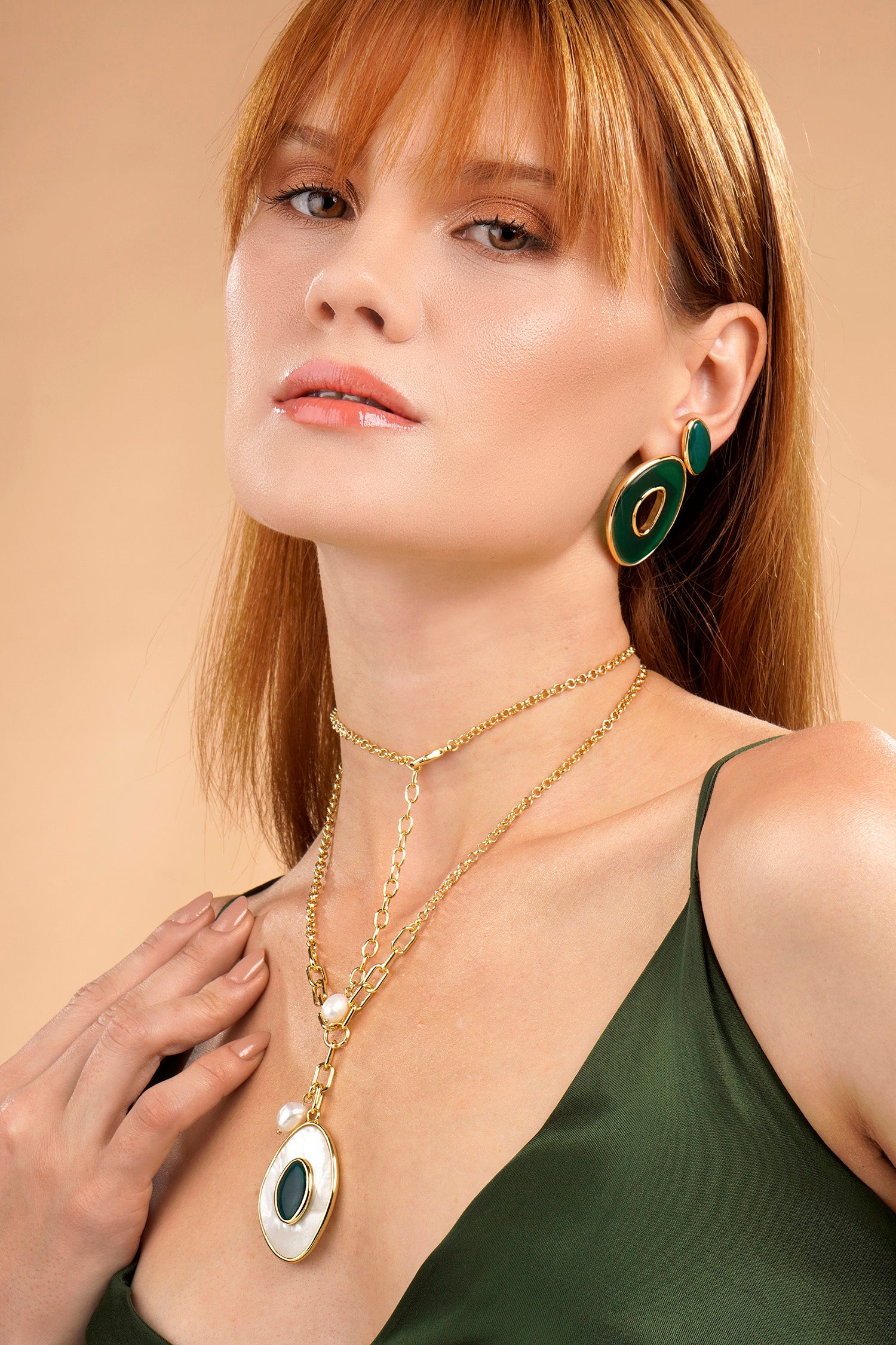 Poet Freeform Earring - Green Agate