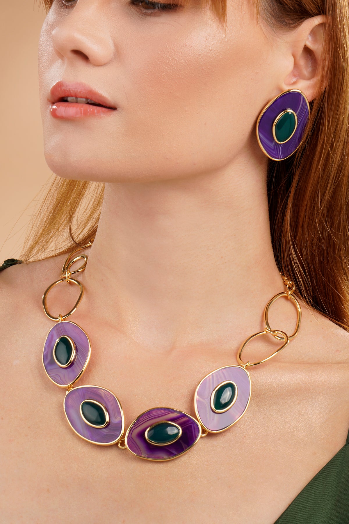 Poet Earring - Purple and Green Agate