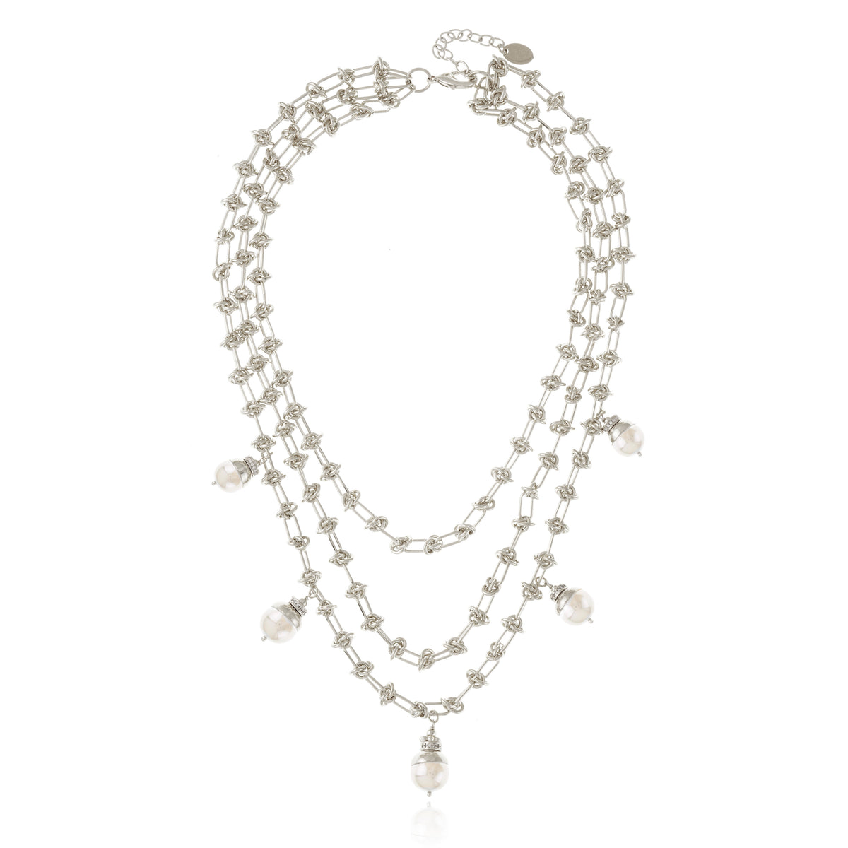 Intra Necklace Pearl Rhodium Plated