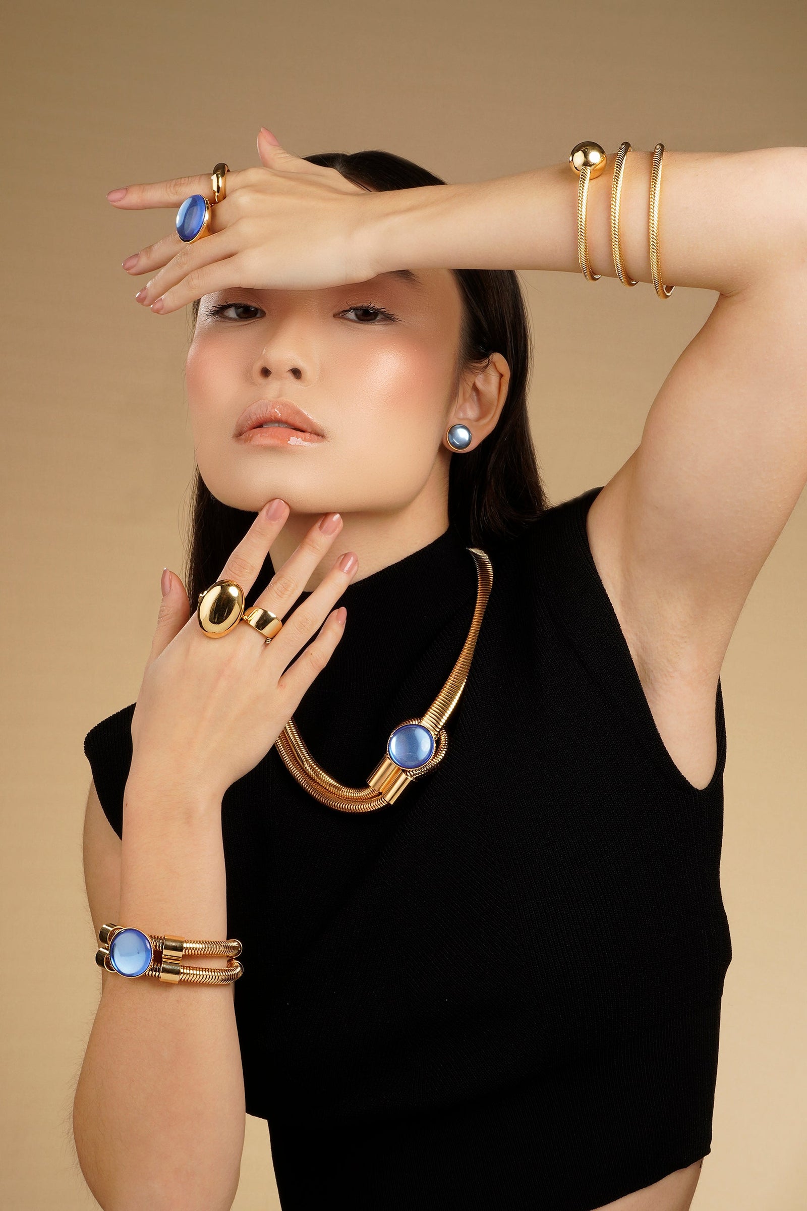 Bali Double Necklace - Crystal Cabochon