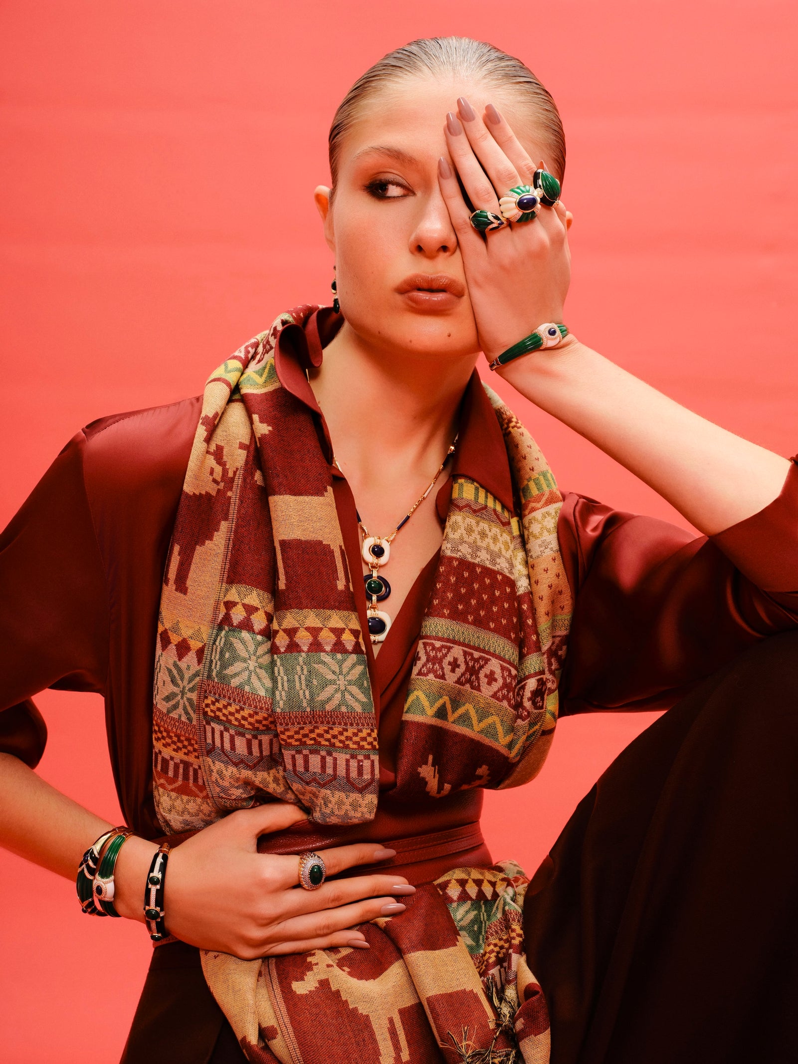 Empress Bracelet Black and Coral