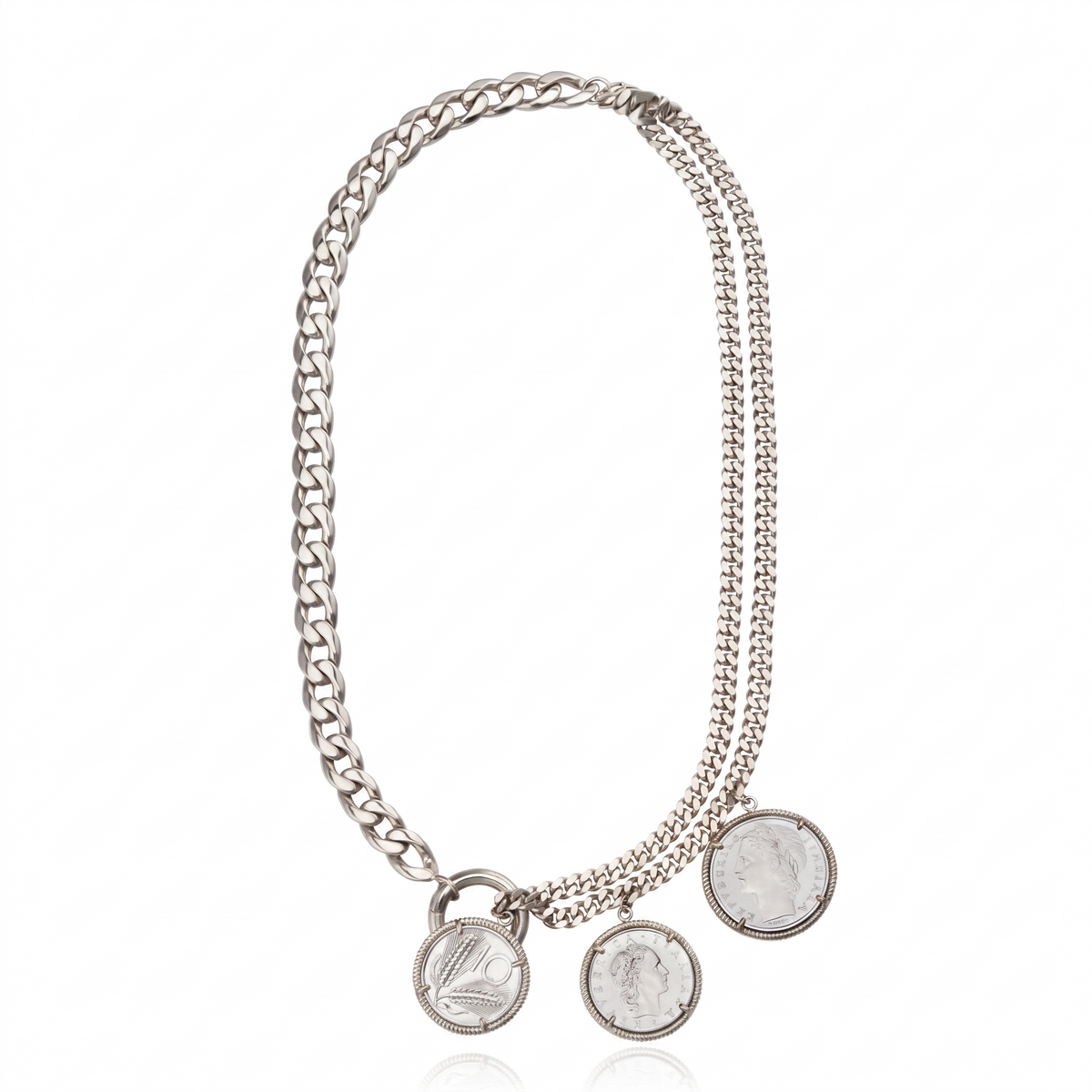 Antonia 3 Coin Necklace Silver
