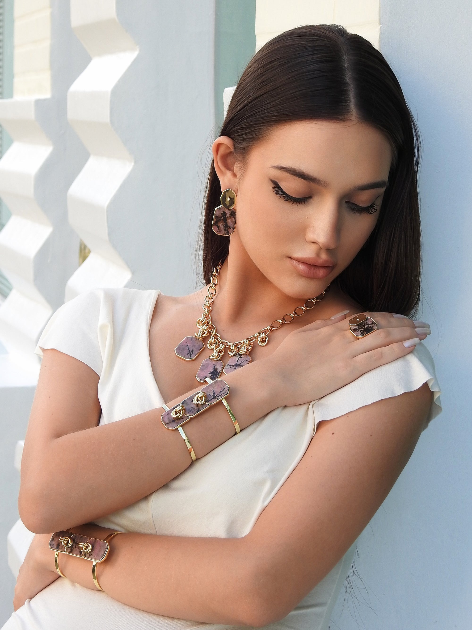 Icon Double Stack Rhodonite Earring