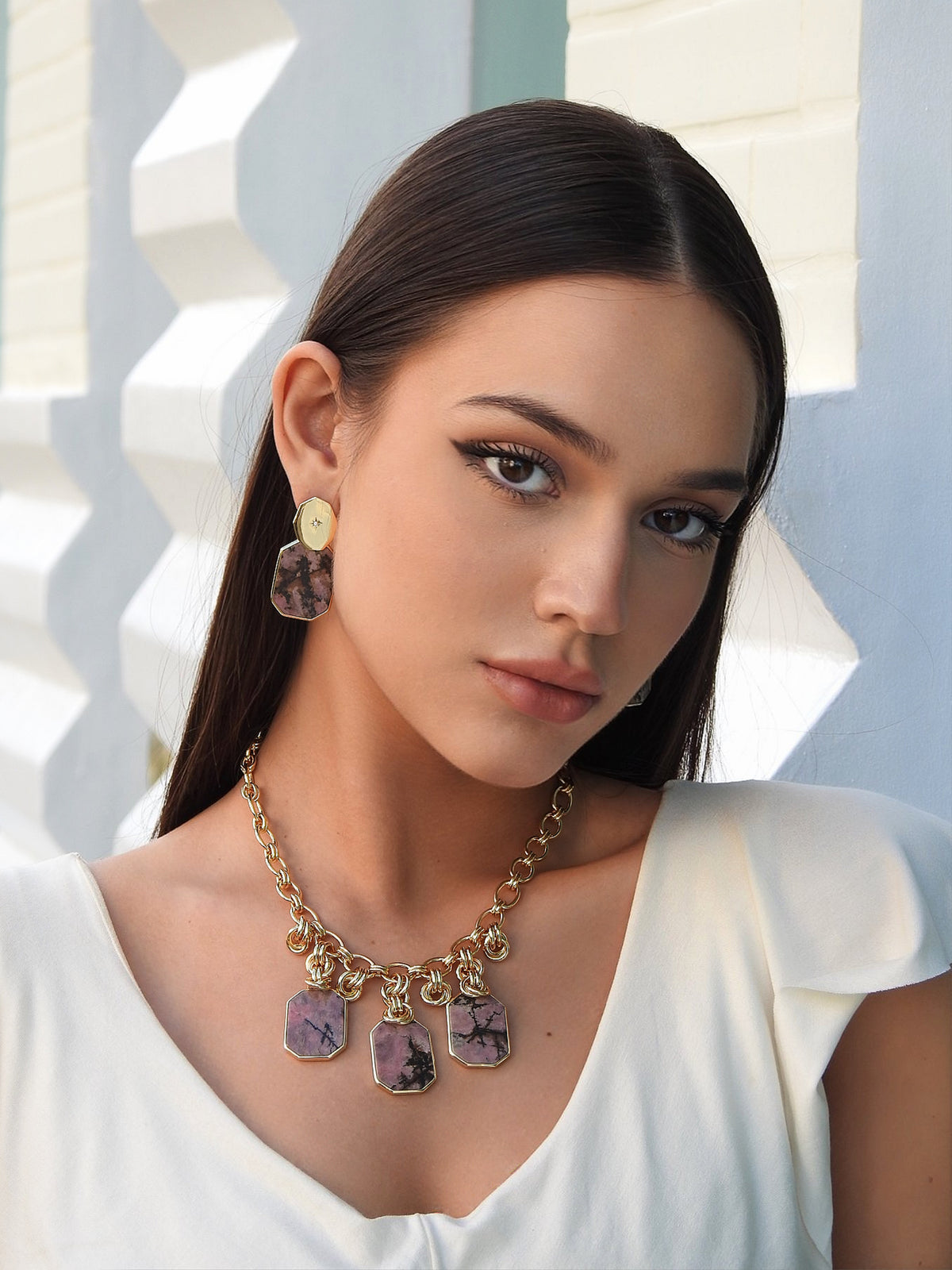 Icon Triple Pendant Rhodonite Necklace