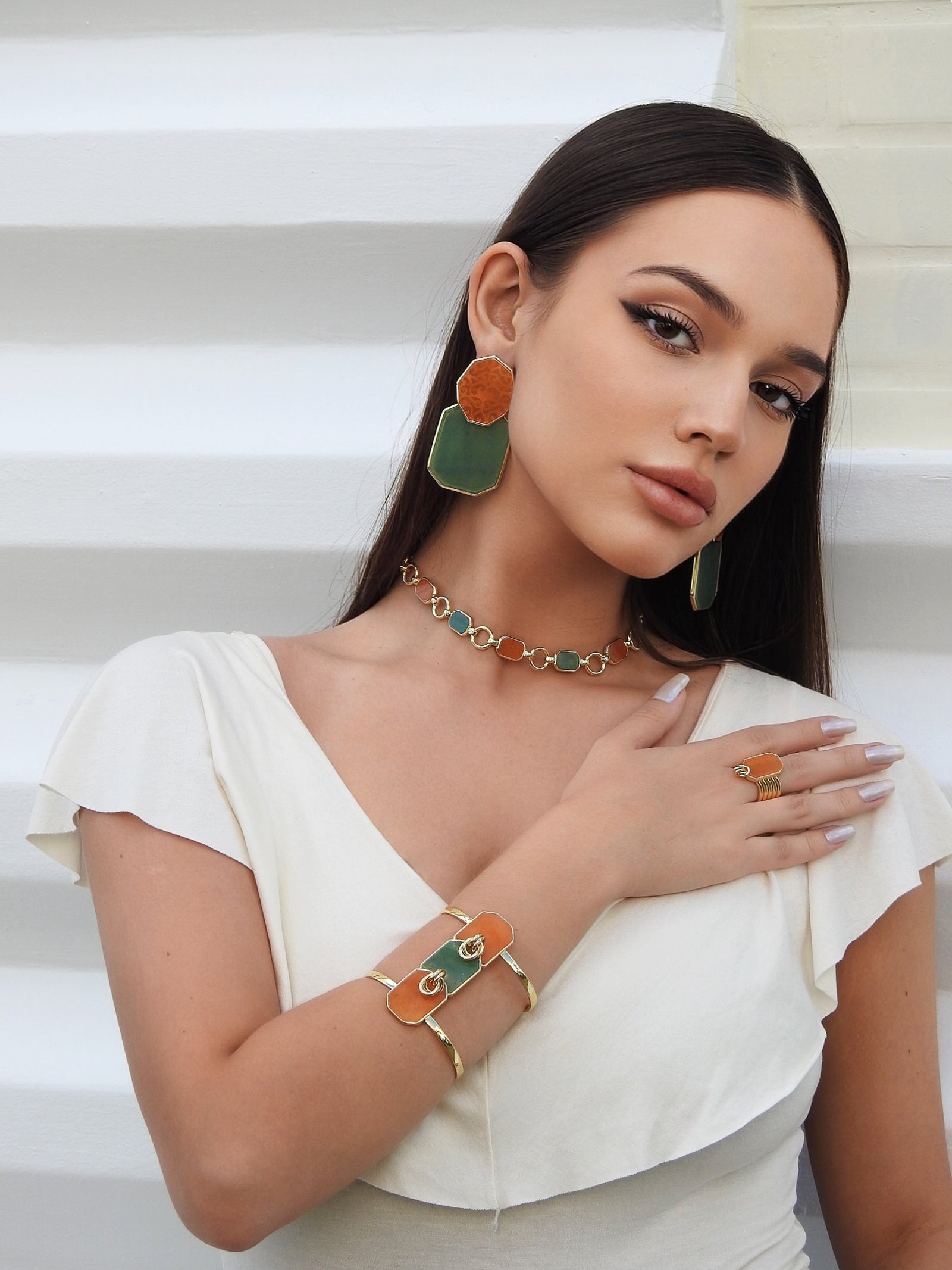 Icon Organic Peach Calcite and Green Aventurine Choker