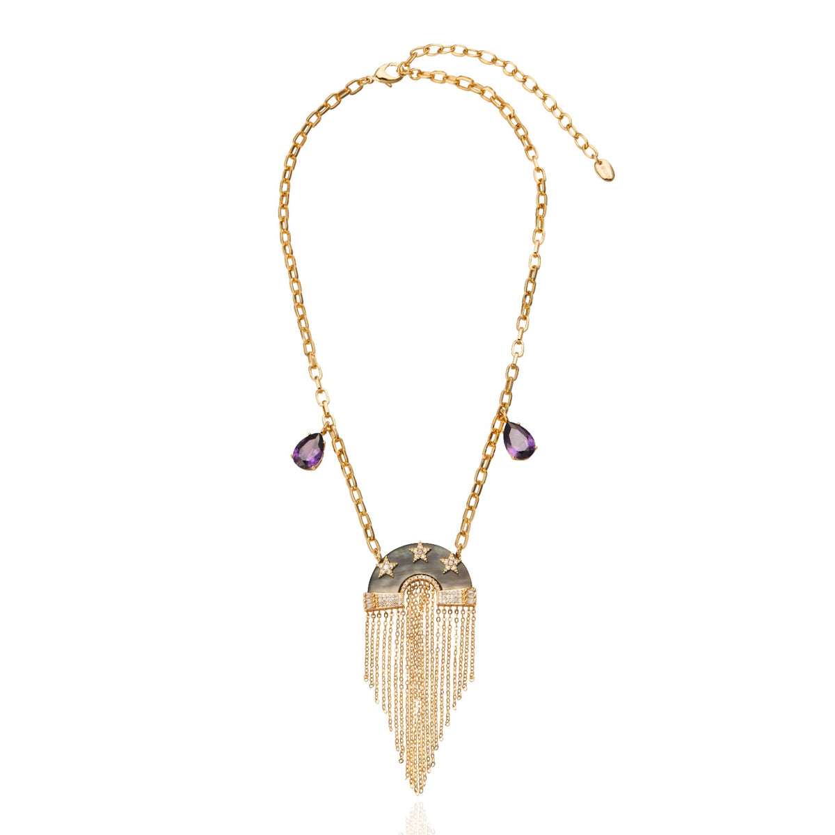 Miranda Fringe Necklace Black Mother of Pearl