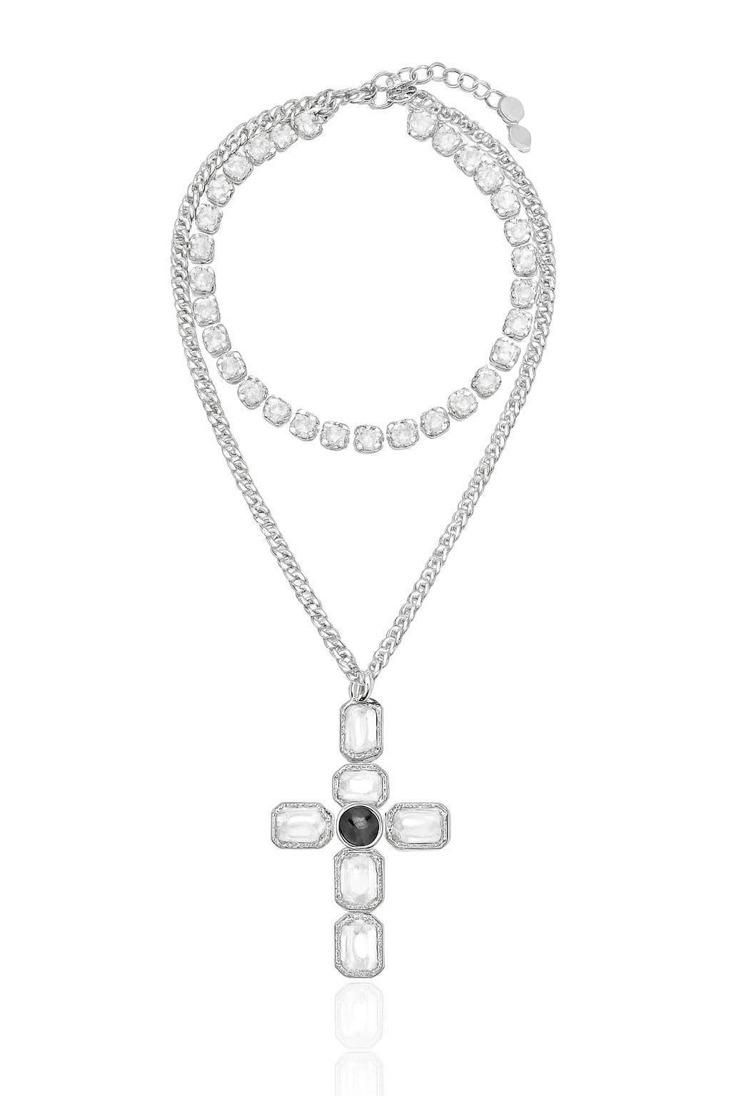 La Gratia Crystal Necklace Rhodium Plated