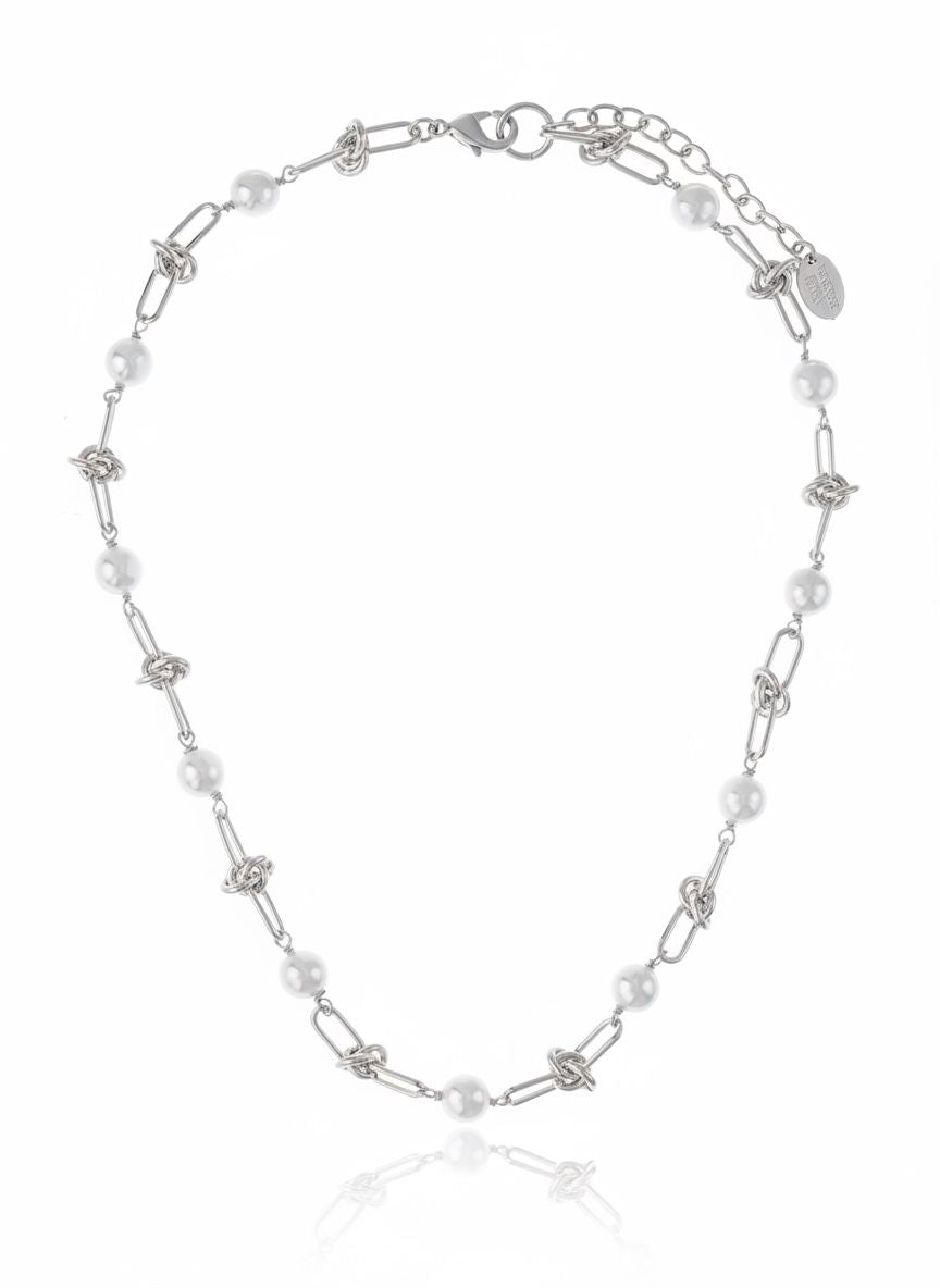 Amelia Pearl Link Necklace Rhodium Plated