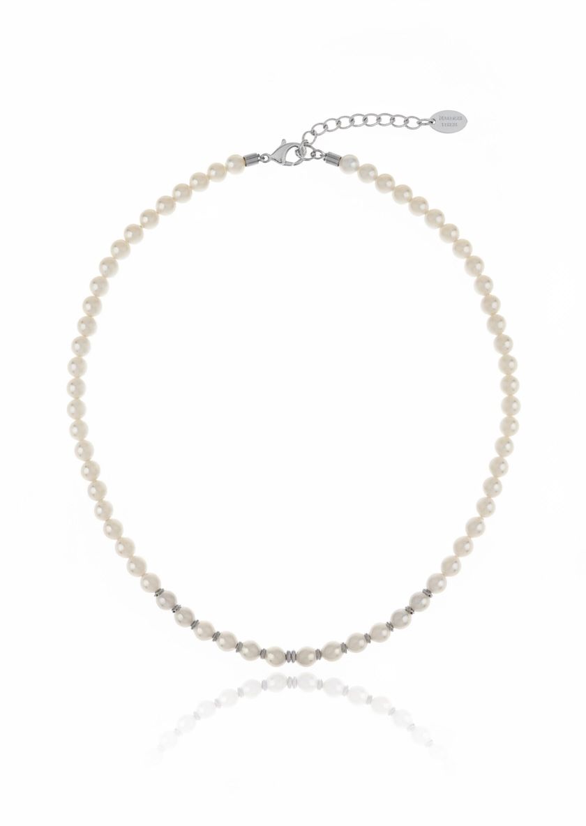 Emma Pearl Necklace Rhodioum Plated