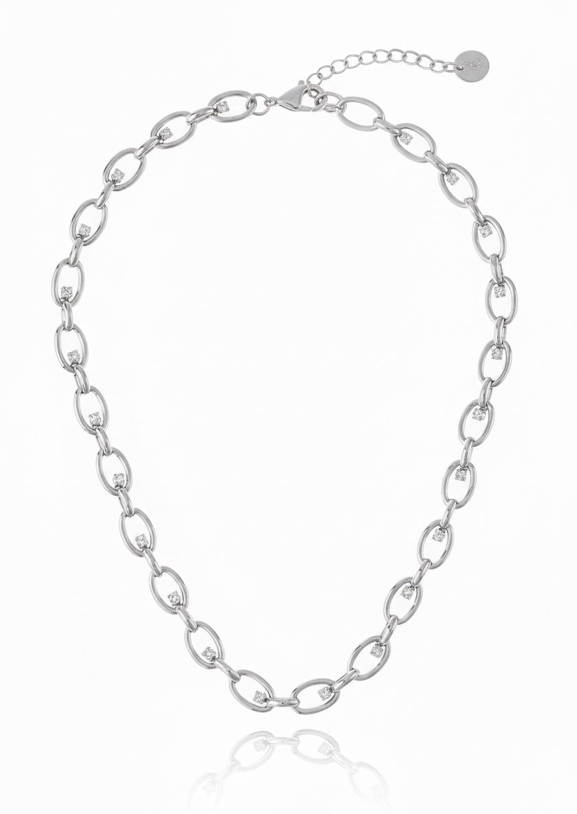 Lucia Crystal Necklace Rhodium Plated