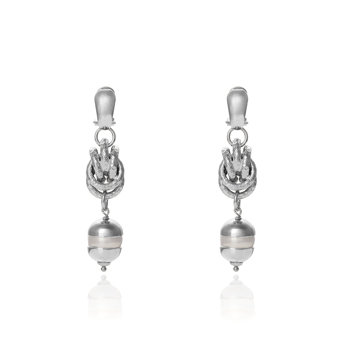 Cambodia Pearl Link Silver Earrings