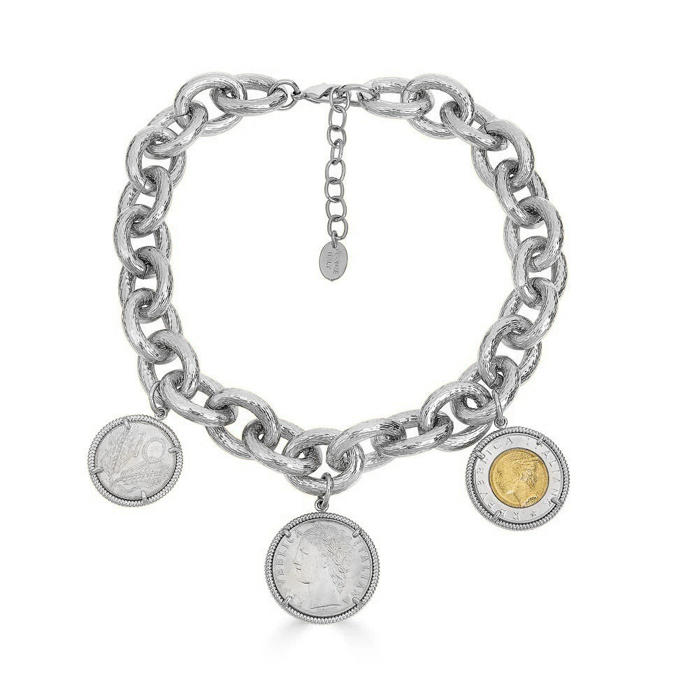 Madeleine Three Coin Necklace Silver