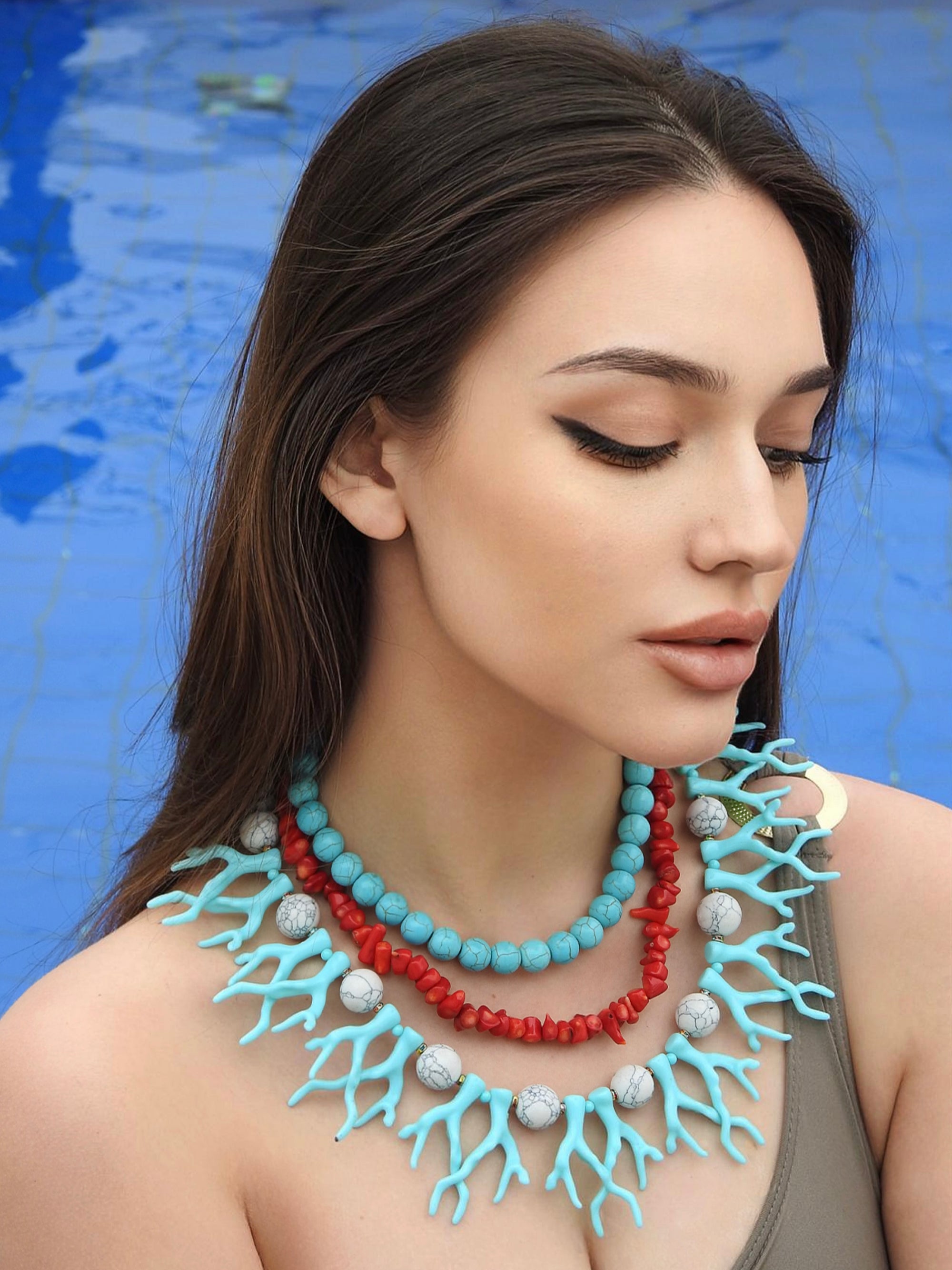 Kaia Triple Necklace - White Howlite and Pebbles