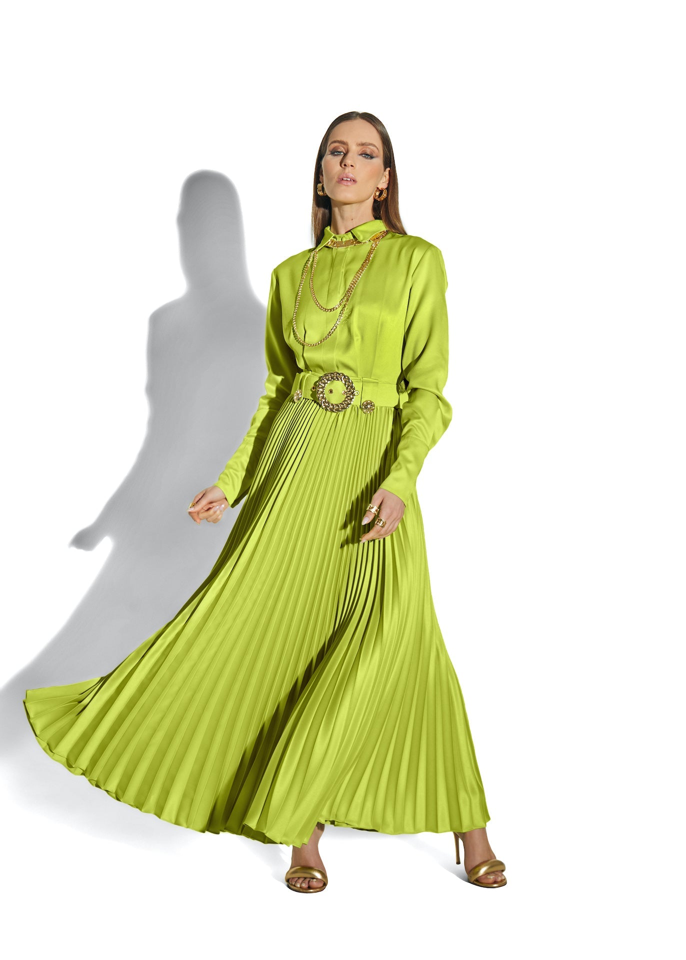 Flora Collared Maxi Dress - Lime