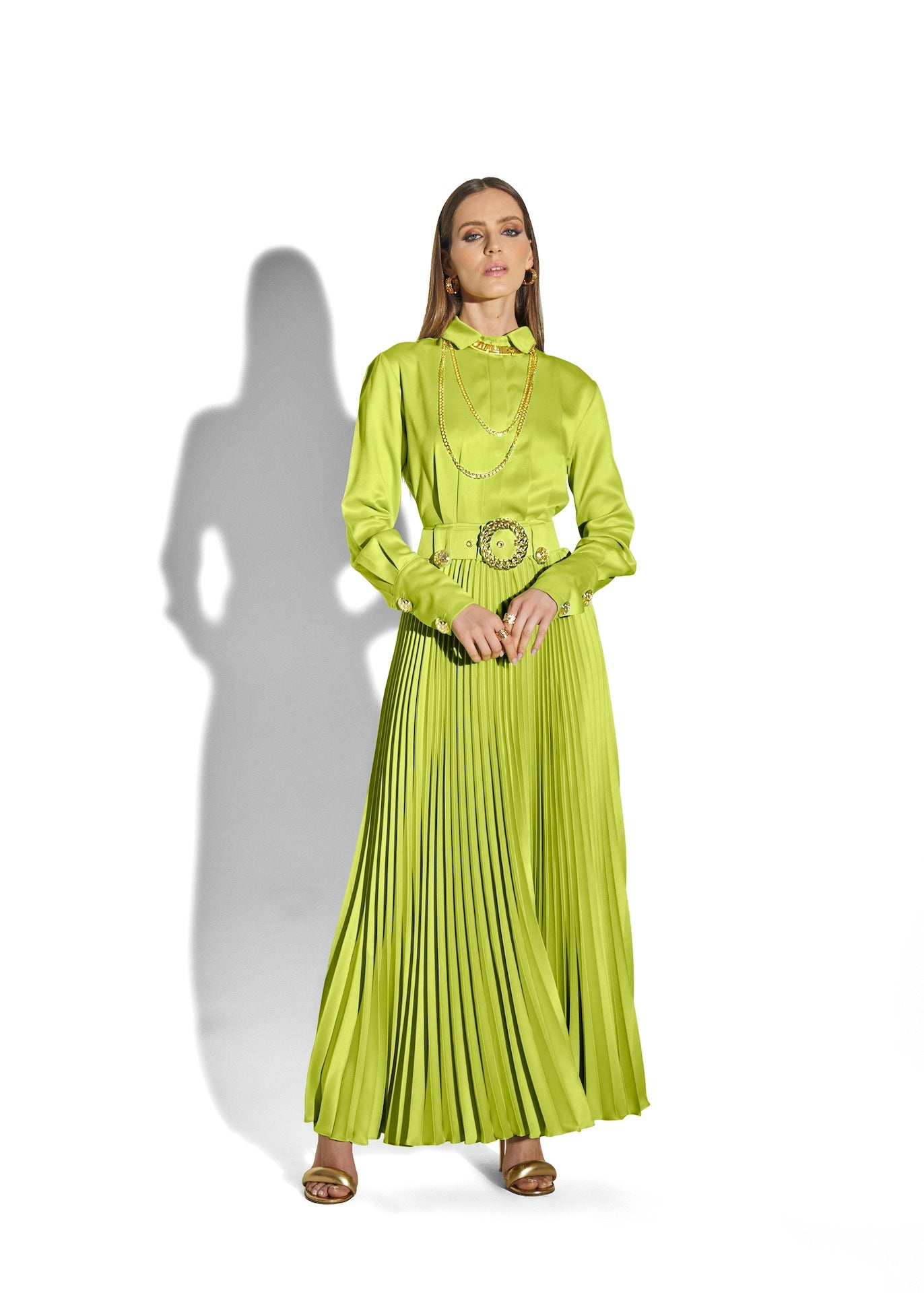 Flora Collared Maxi Dress - Lime