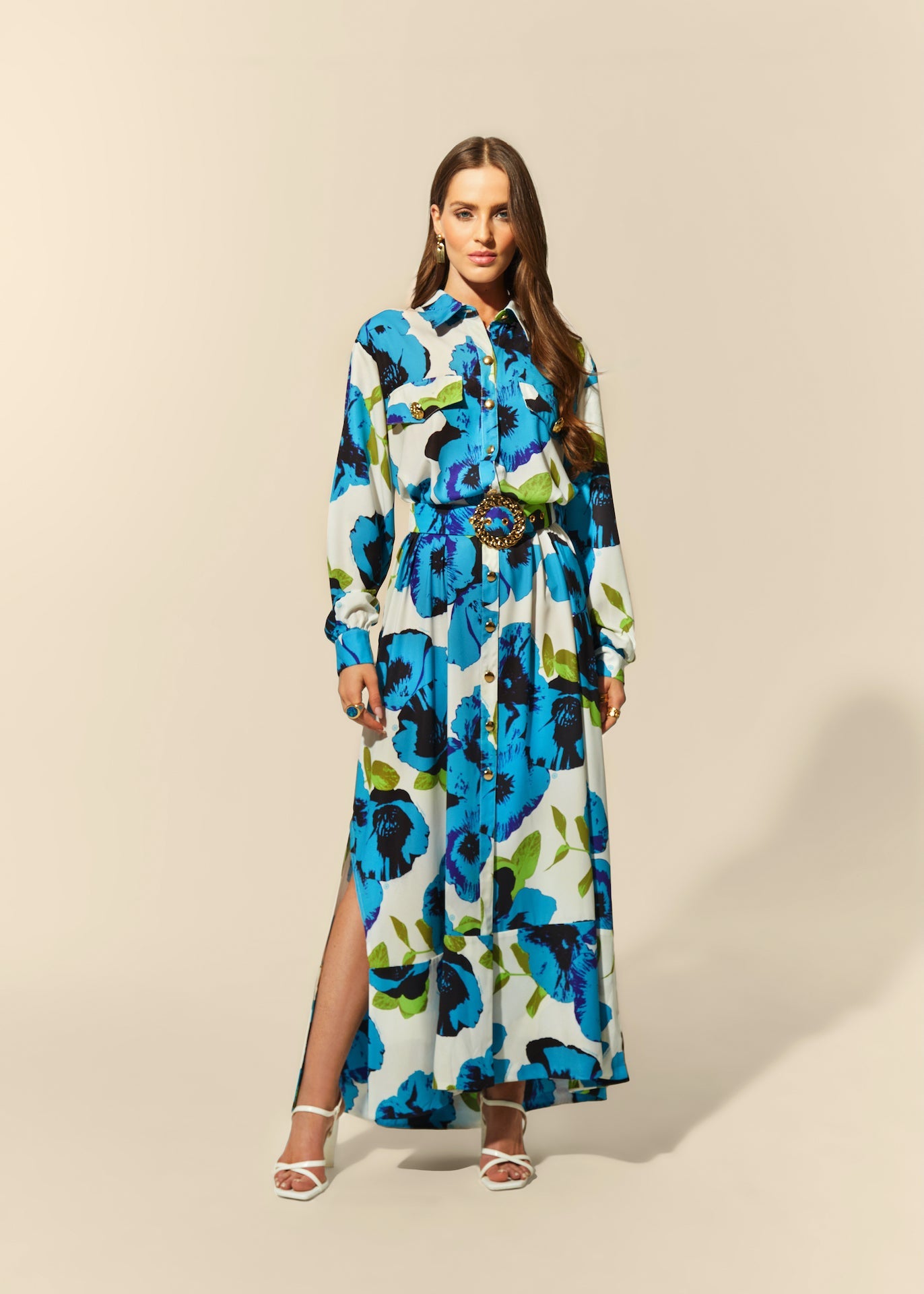 Zerlina Long Sleeve Maxi Dress - Floral Blue