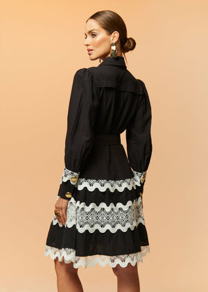 Thea Puff Shoulder Midi Dress - Black