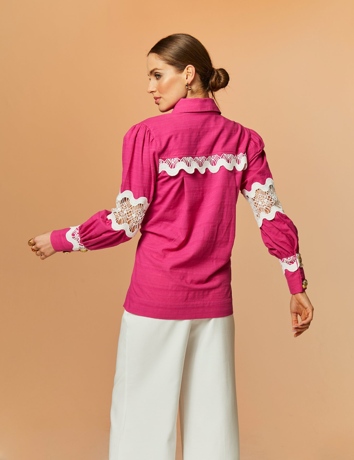 Fiora Lace Long Sleeve Blouse - Pink